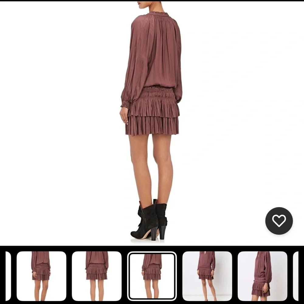 Ulla Johnson 100% Silk Piera Pleated Ruffled Matte Satin Drop Waist Dress Size 0 - Picture 15 of 16